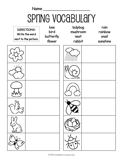 Spring Adjectives worksheet for second graders focusing on descriptive language