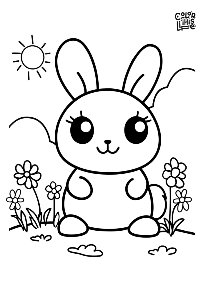 A cute spring bunny sitting in a wicker basket ready to be colored by kindergarten students
