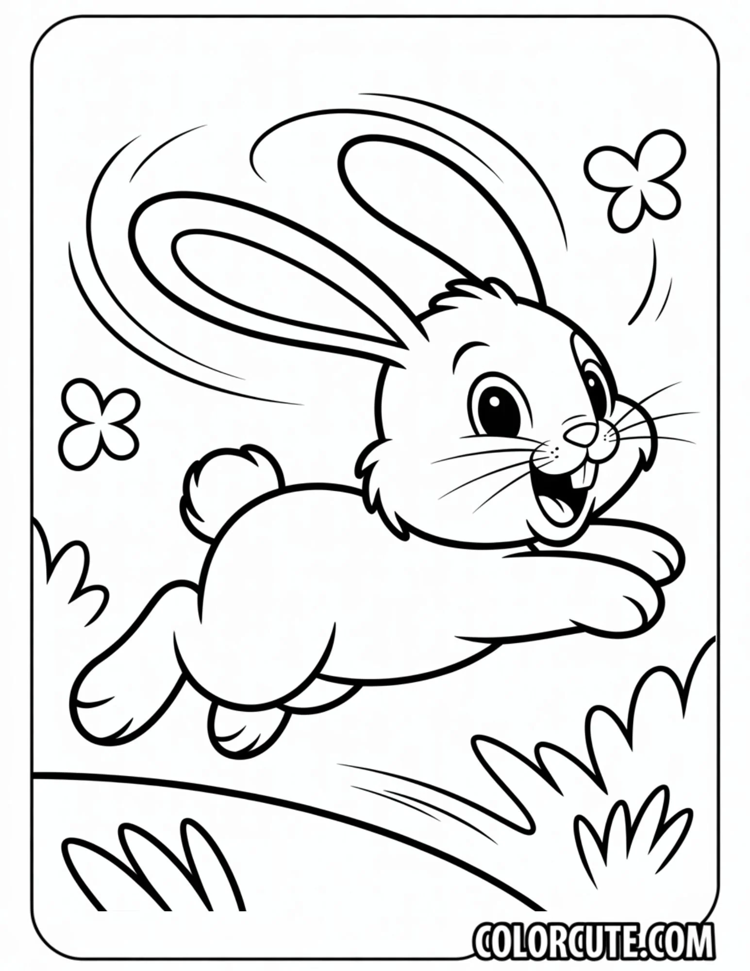 Kindergarten reading worksheet featuring a cute fuzzy bunny sitting in a spring basket to color