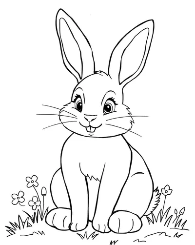 A cute fluffy bunny sitting in a basket for kindergarten students to color during spring