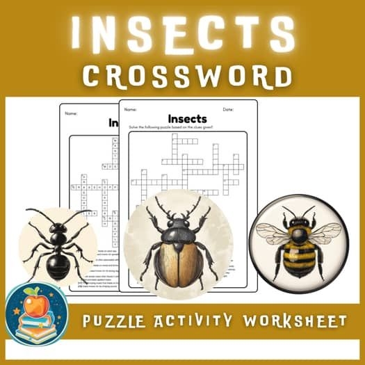 Insect crossword puzzle for life science learning in springtime Spring-themed crossword worksheet featuring various insects for second graders
