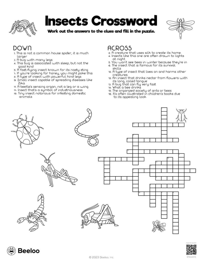 Spring Insects Crossword Worksheet 25 Second grade life science worksheet featuring a spring insect crossword puzzle for kids