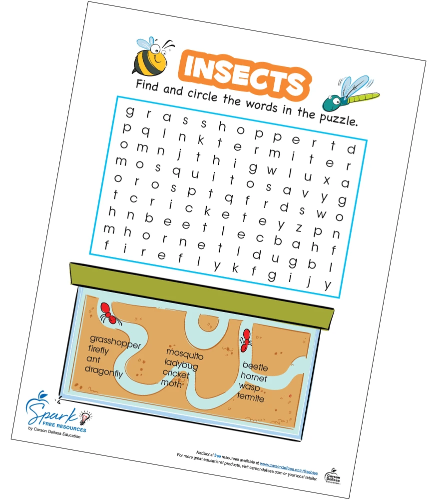 Spring Insect Crossword Worksheet for Grade 2 Life Science Lesson 9 Second grade students solving a fun spring insect crossword puzzle worksheet