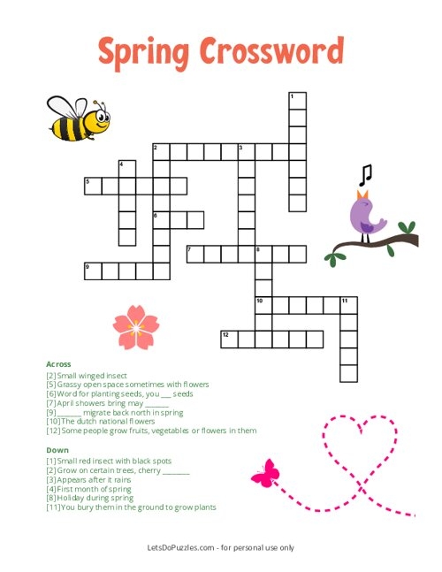 Second grade student solving a colorful spring themed crossword puzzle focused on basic fractions