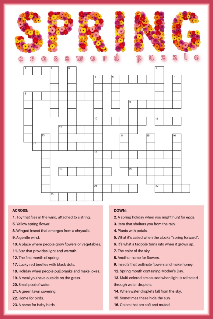 Spring Birds Crossword Activity for Early Readers Second grade spring crossword puzzle worksheet featuring nesting birds and seasonal vocabulary words