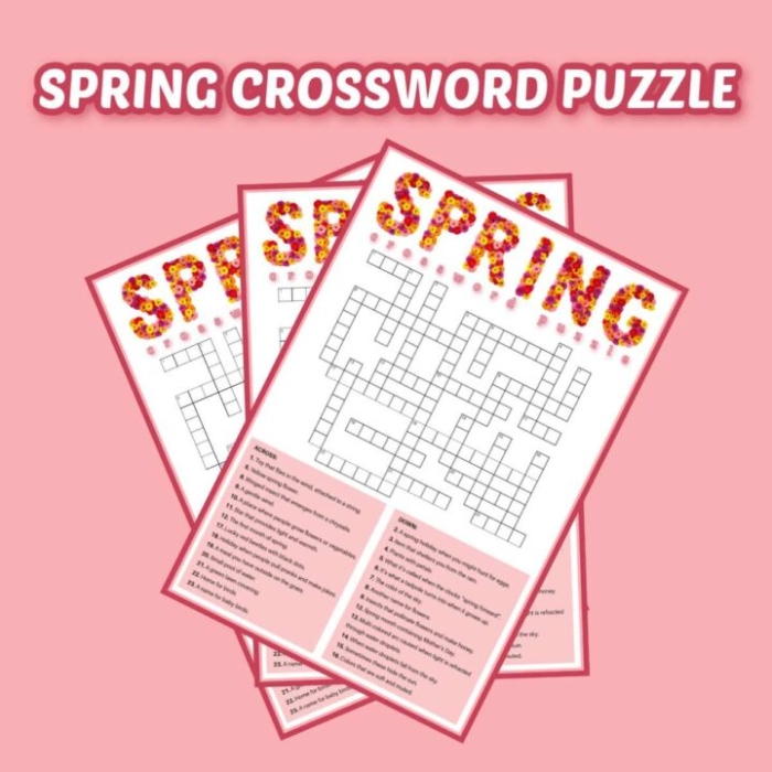 Second grade students solving a spring-themed crossword puzzle to practice vocabulary and spelling skills