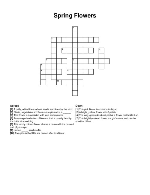 Spring Flowers Crossword Worksheet for Multiplication Practice Colorful spring flowers bloom around a crossword puzzle designed for second graders