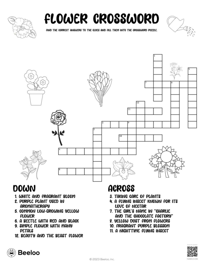 Engaging crossword puzzle to enhance spelling and vocabulary skills this spring Spring Flowers Crossword worksheet for second graders featuring blooming flowers