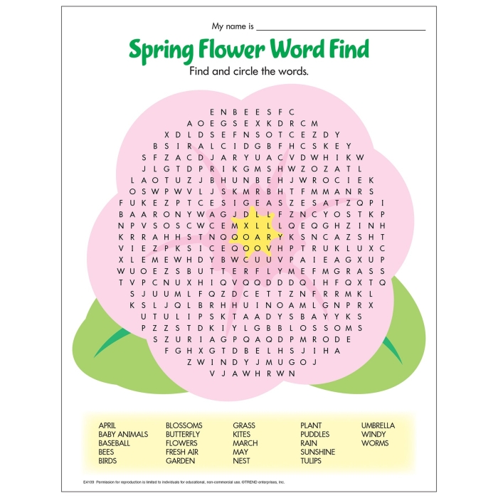 Crossword puzzle to enhance spelling and vocabulary skills in a fun spring theme Spring Flowers Crossword worksheet for second graders featuring blooming flowers