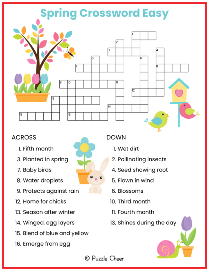 Second grade spring crossword puzzle worksheet focused on fractions for vocabulary building
