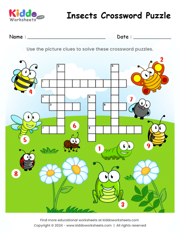 Spring Insects Crossword Worksheet 7 Second grade science worksheet featuring an insect crossword puzzle for spring learning