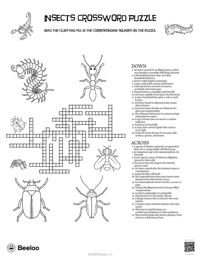 Spring Crossword Insects Worksheet 16 Life Science Activity Second grade student filling out a Spring Crossword Insects worksheet featuring nature-themed clues
