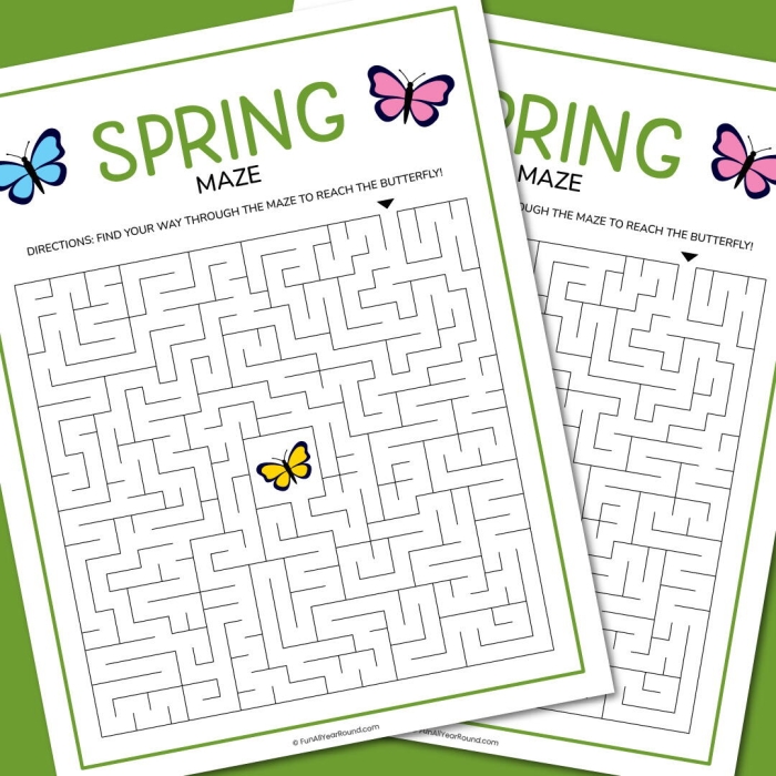 Bertie the Butterfly navigating a colorful Spring maze to reach a flower