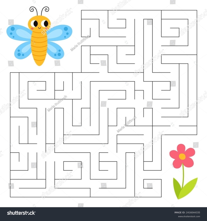 First grade Spring maze worksheet featuring Bertie the Butterfly finding a flower