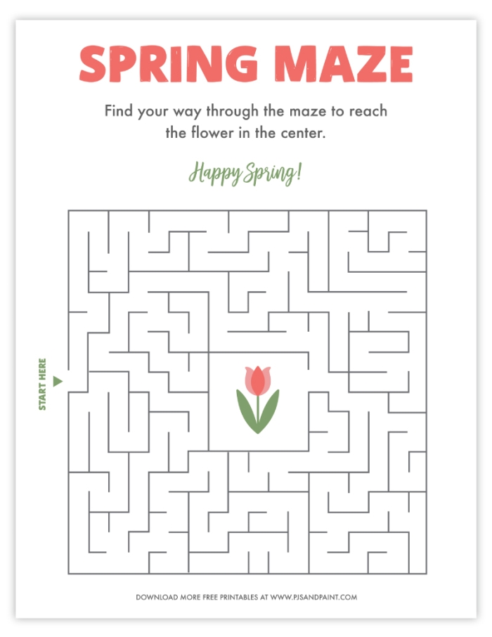 First grade Spring maze worksheet featuring Bertie the Butterfly finding a path to a flower