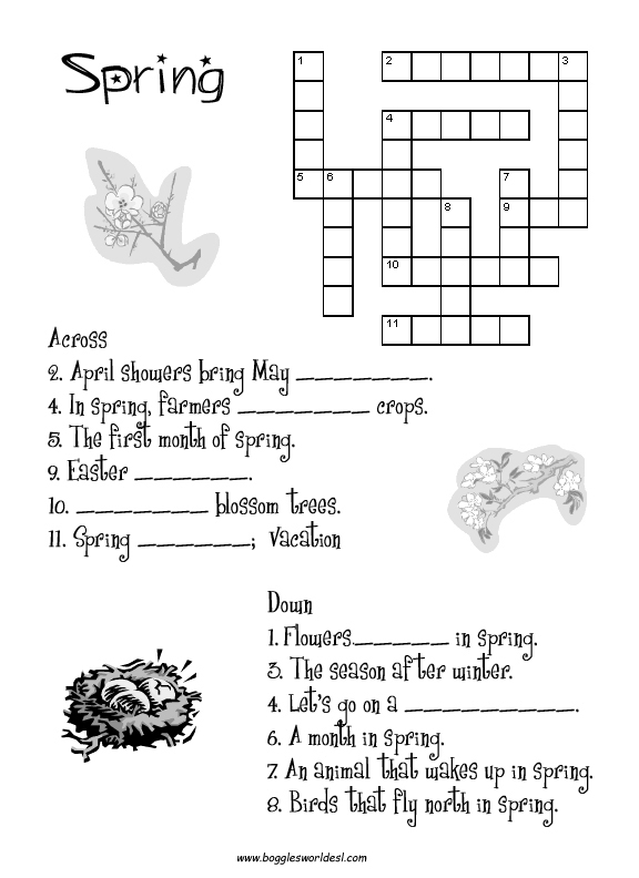 Spring Rain Crossword Worksheet Number Eleven Second grade history student solving a spring rain themed crossword puzzle worksheet