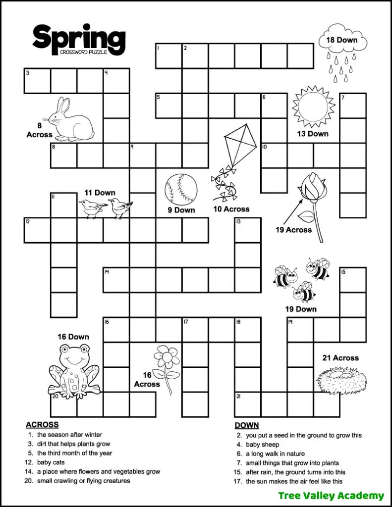 Spring Rain Crossword Worksheet 25 Second grade spring rain crossword puzzle worksheet featuring spring theme clues