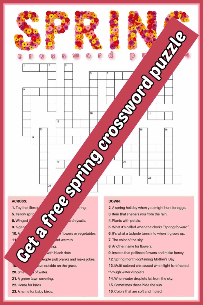 Spring Rain Crossword Worksheet for Elementary Students Image 4 Second grade spring rain crossword puzzle with blank boxes and clues about April showers and May flowers