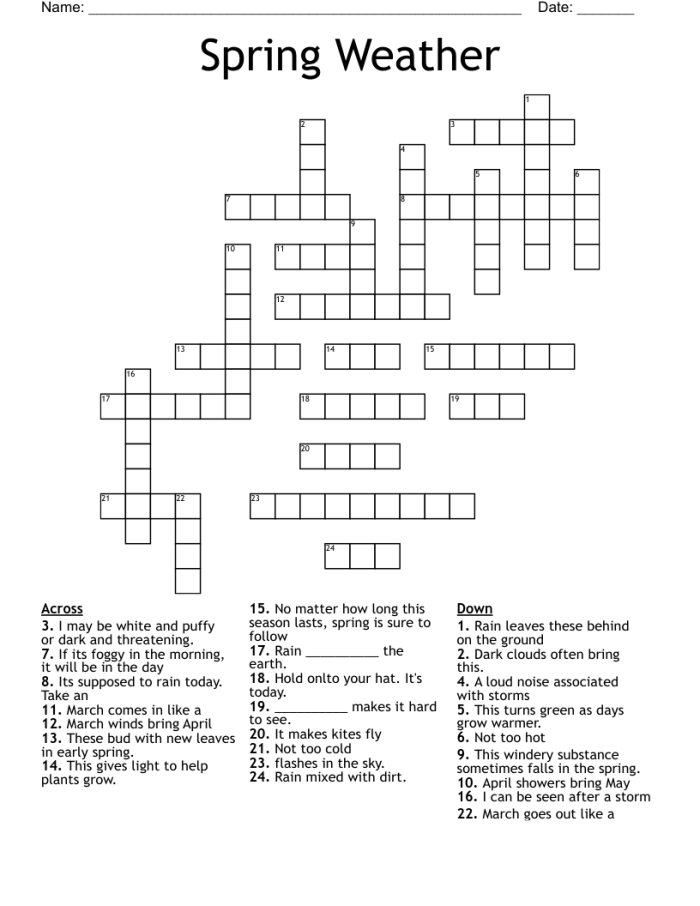 Spring Rain Crossword Puzzle for Elementary Learners - Worksheet Image 12 Second grade students solving a spring rain-themed crossword puzzle with clues about April showers and May flowers