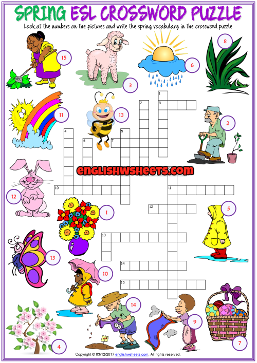 Spring Rain Crossword Worksheet 17 for Second Grade History Students Second grade students solving a spring rain crossword puzzle with April showers and May flower themes
