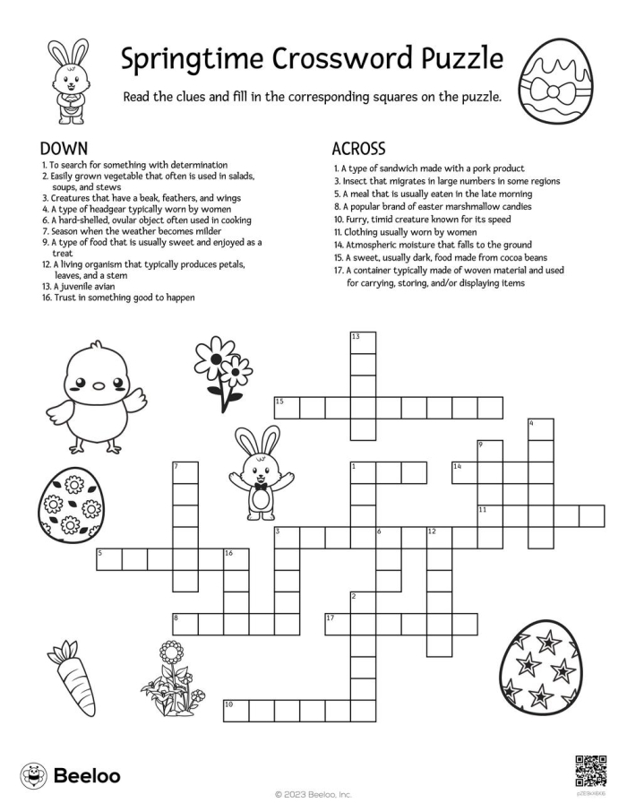 Spring Rain Crossword Puzzle Worksheet for Elementary Students Image 19 Second grade students solving a spring rain themed crossword puzzle with April showers and May flowers clues