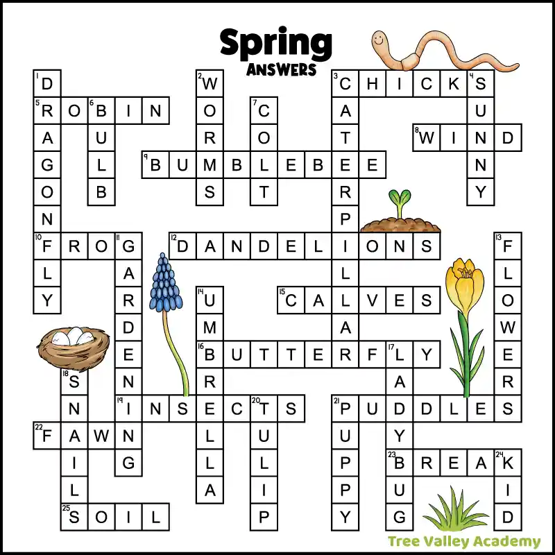 Spring Rain Crossword Puzzle Worksheet for Elementary Students Image 20 Second grade spring rain crossword puzzle with clues for students to fill in blank boxes about April showers and May flowers