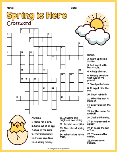 Spring Rain Crossword Puzzle Worksheet 18 for Elementary History Lessons Second grade students completing a spring rain themed crossword puzzle with clues about April showers and May flowers for history class