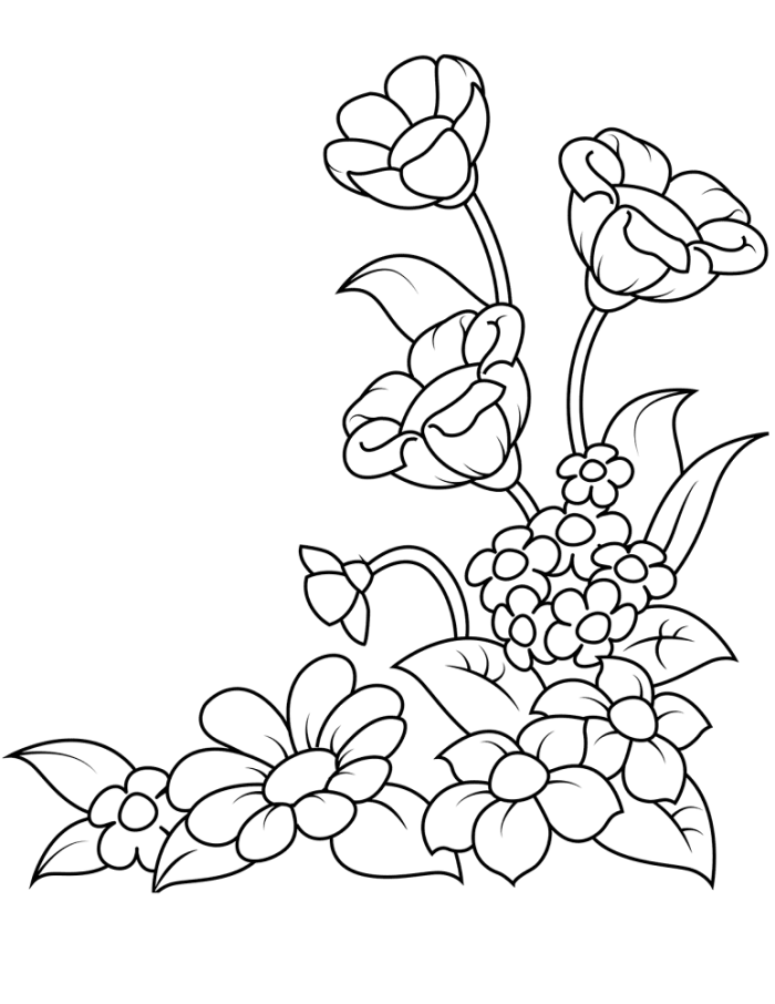 Spring Roses Coloring Page Worksheet for Kids - Image 16 Coloring page worksheet of spring roses with two ladybugs for kindergarten mixed operations