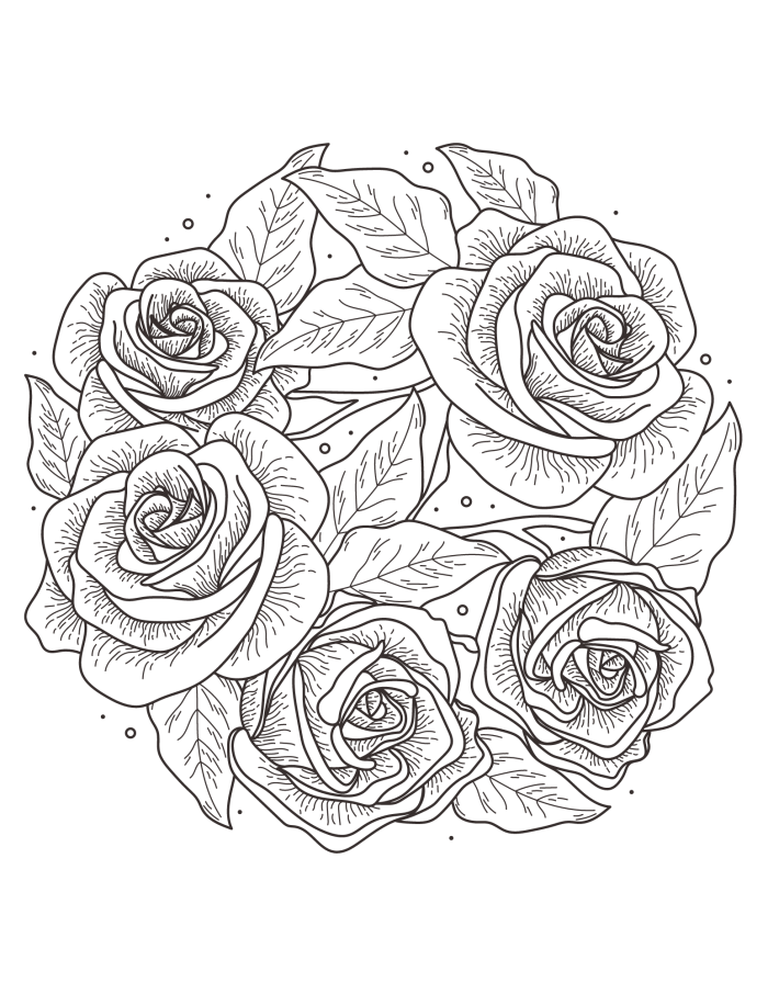 Spring Roses Coloring Page Worksheet for Kindergarten with Ladybug Friends A vibrant coloring page depicting spring roses with two cheerful ladybugs for kids to enjoy