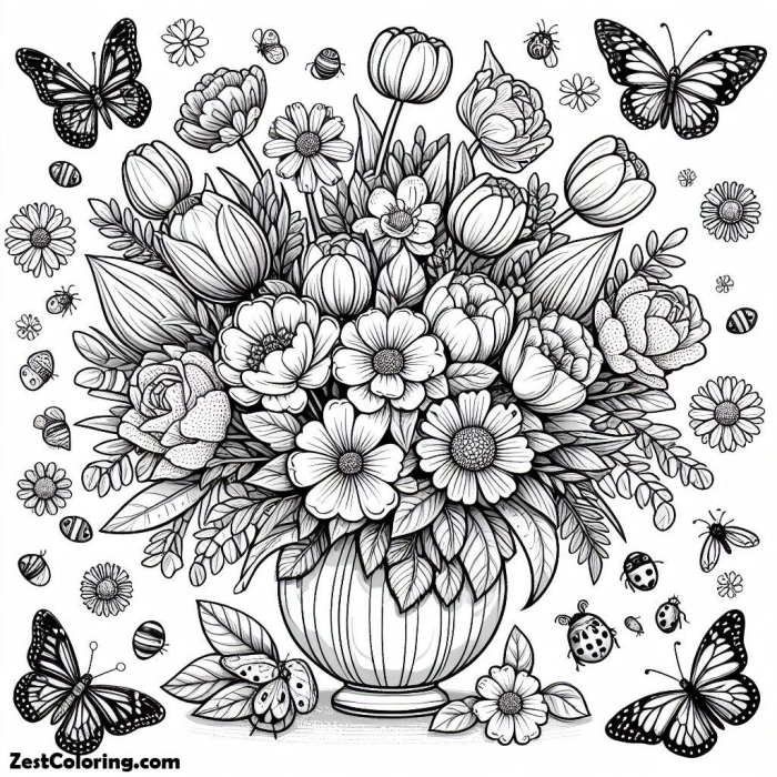 Mixed Operations worksheet for Kindergarten A delightful coloring page showcasing spring roses and two cheerful ladybugs for young learners. Spring Roses Coloring Page Worksheet for Kindergarten - Image 18.