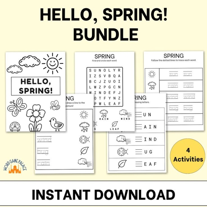Spring spelling worksheet for third graders featuring engaging activities