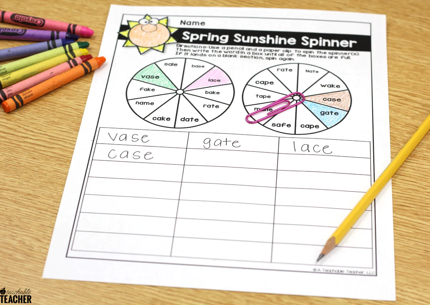 Third grade students completing a seasonal spring spelling worksheet with subtraction math problems