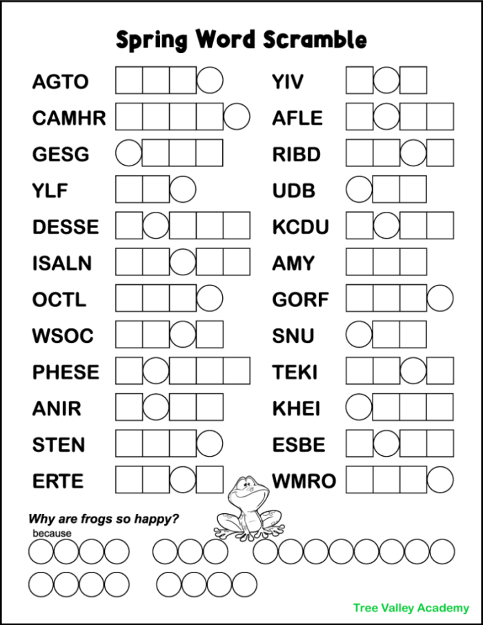 Third grade students unscramble eleven fun spring themed words in this educational spelling worksheet