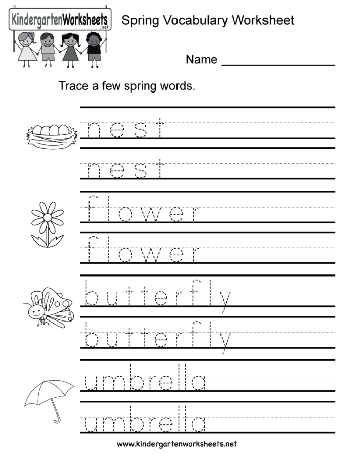 Spring-themed spelling worksheet for third graders focusing on seasonal vocabulary
