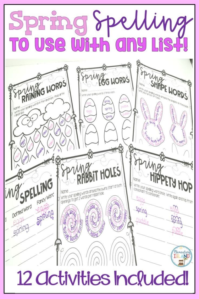 Spring Spelling worksheet for third graders featuring fun seasonal words