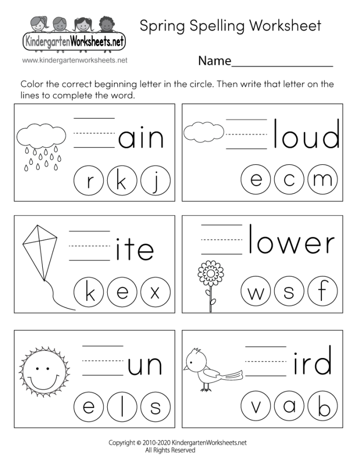 Spring spelling worksheet for third graders featuring fun seasonal words