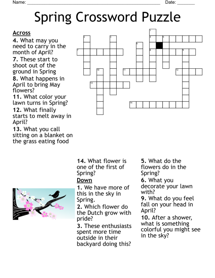 Second grade students solving a spring-themed crossword puzzle to practice vocabulary and spelling skills