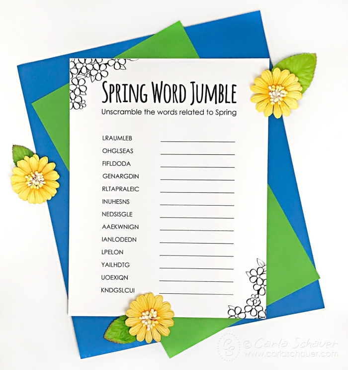 Spring Word Scramble worksheet for third graders, featuring 11 spring-related words to unscramble. Fun spelling activity that challenges students to enhance their logic and vocabulary skills.