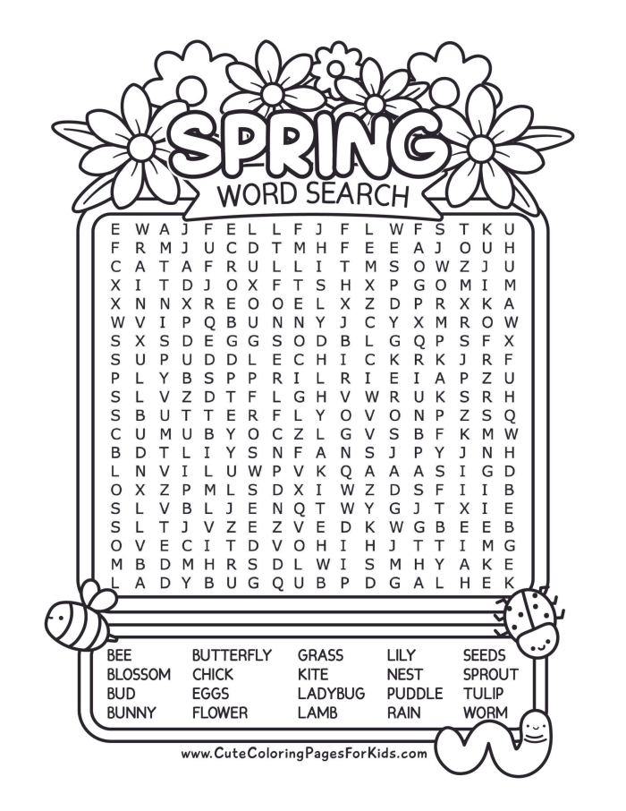 Fourth grade students working on a Spring Spelling Practice word search puzzle worksheet