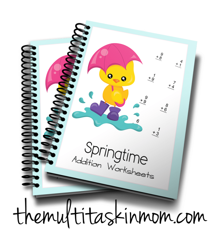Springtime Addition Practice Sheet for Young Learners Image 7 First grade students solving spring-themed addition problems with flowers and raindrops on a colorful worksheet