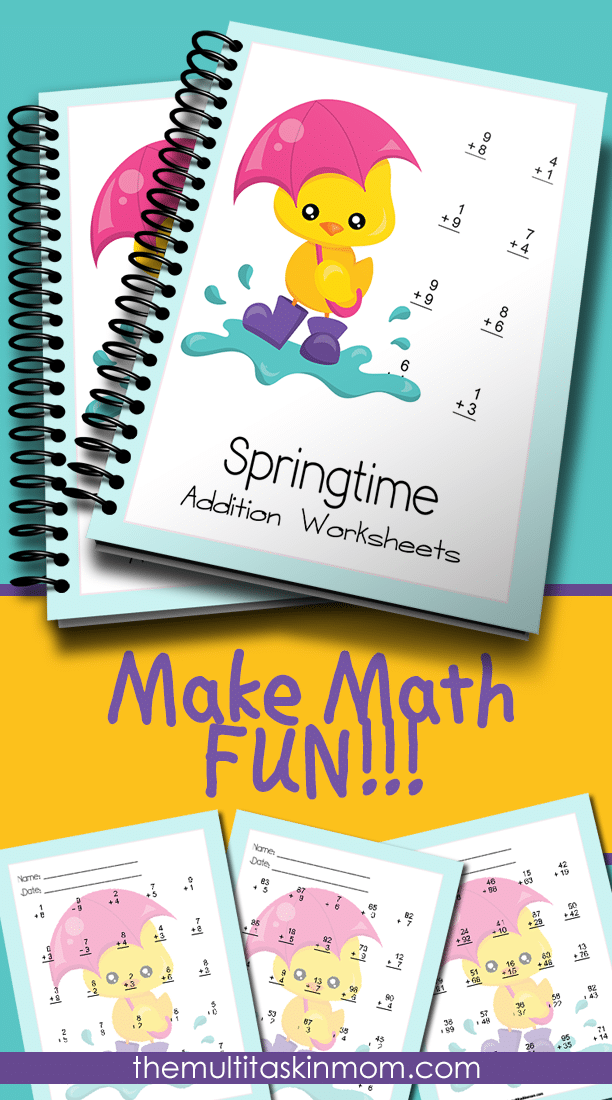 Spring-themed addition practice worksheet 25 for beginning math learners First grade springtime addition worksheet with colorful spring objects and simple math problems for kids learning basic addition skills