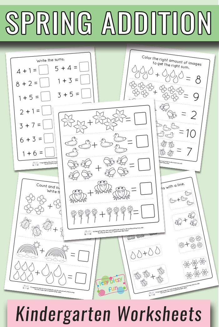 Springtime Addition Worksheet 11 for First Grade Math Learners First grade springtime addition worksheet with cute seasonal illustrations for math practice