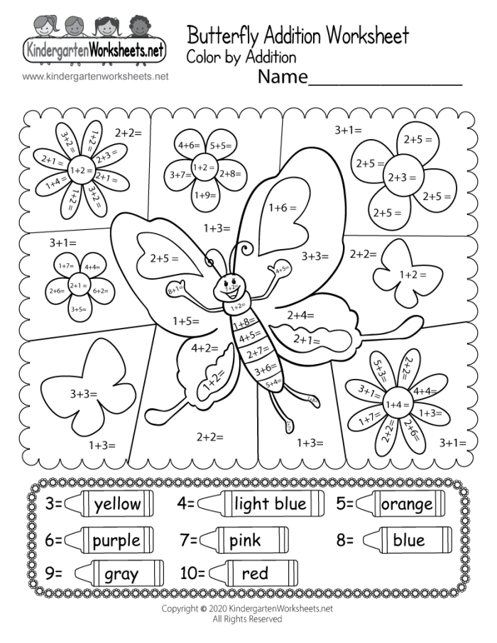 Color the Springtime Butterfly worksheet for Kindergarten