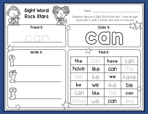 Pre-K student coloring the sight word Can on a fun printable activity page