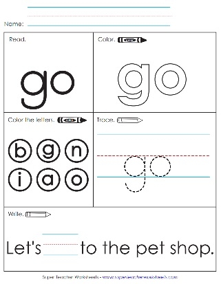 Worksheet featuring engaging activities for teaching the sight word "Go" to Pre-K children