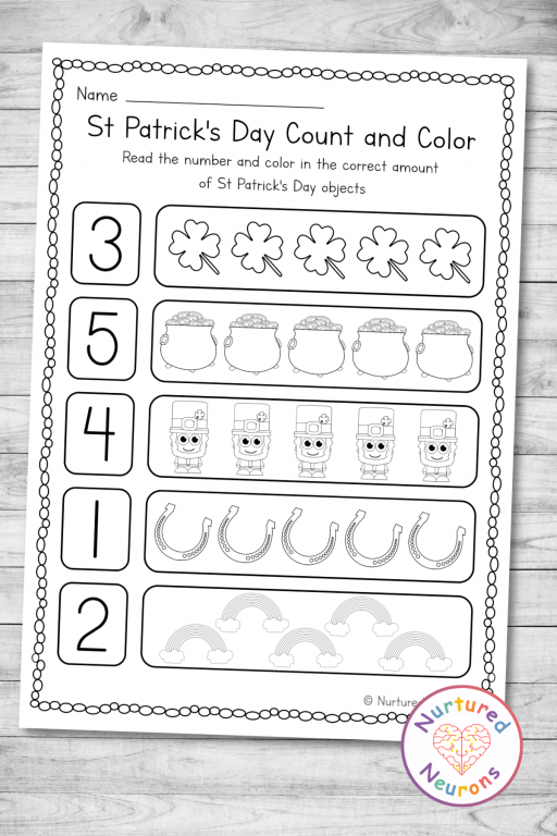 St. Paddys Day Counting Worksheet 13 Integers and Rational Numbers Kindergarten student counting colorful leprechauns on a St. Paddys Day math worksheet