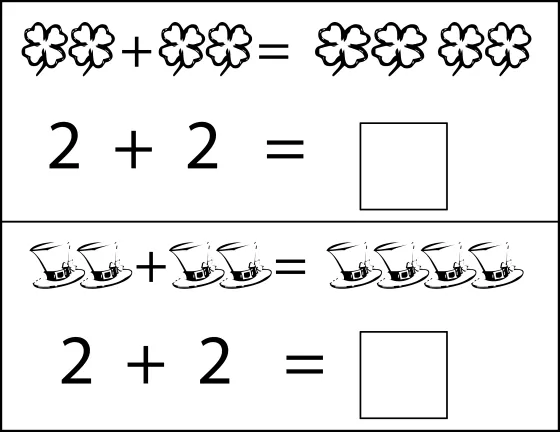 Engaging image of addition activities for young learners on St. Paddy's Day St. Paddy's Day Addition worksheet featuring fun picture problems for kindergarteners