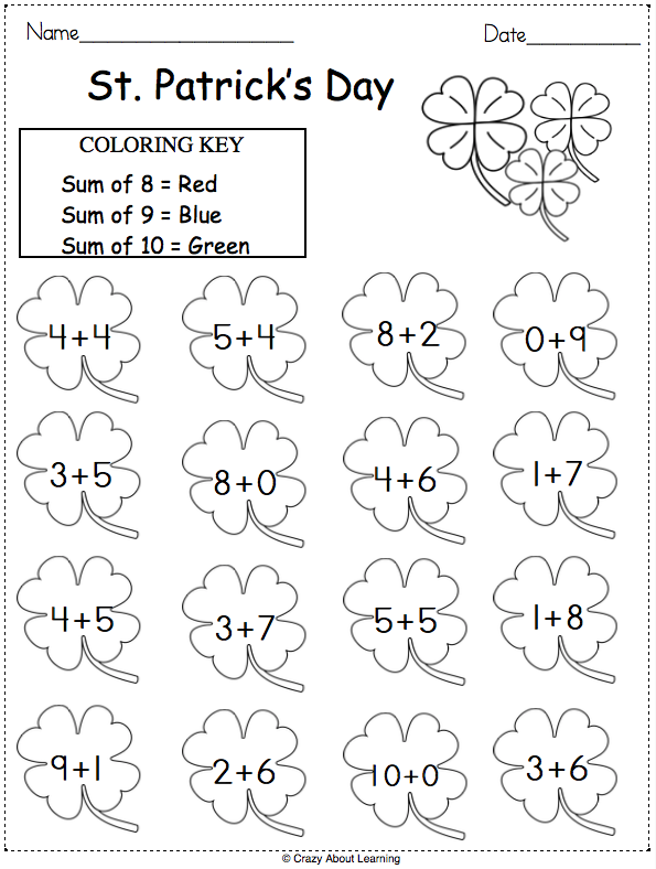 Engaging addition practice for young learners on St. Paddy's Day St. Paddy's Day themed addition worksheet for kindergarteners with fun picture problems