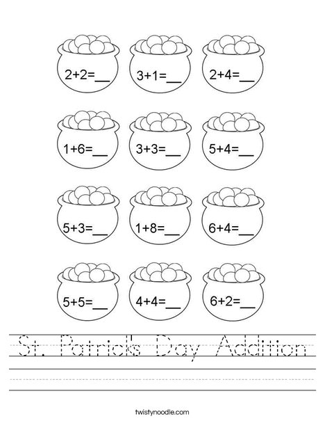 Engaging addition practice for young learners celebrating St. Paddy's Day St. Paddy's Day Addition worksheet featuring fun picture problems for kindergarteners