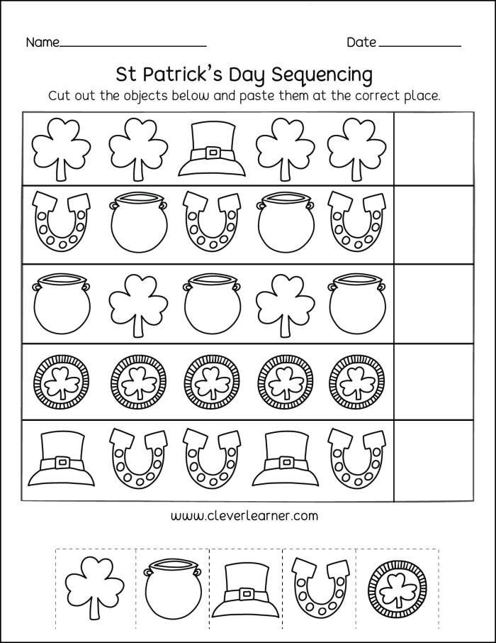 St. Paddy's Counting Worksheet 24 for Kindergarten Math Practice Kindergarten students counting leprechauns on a festive St. Paddy's Day math worksheet